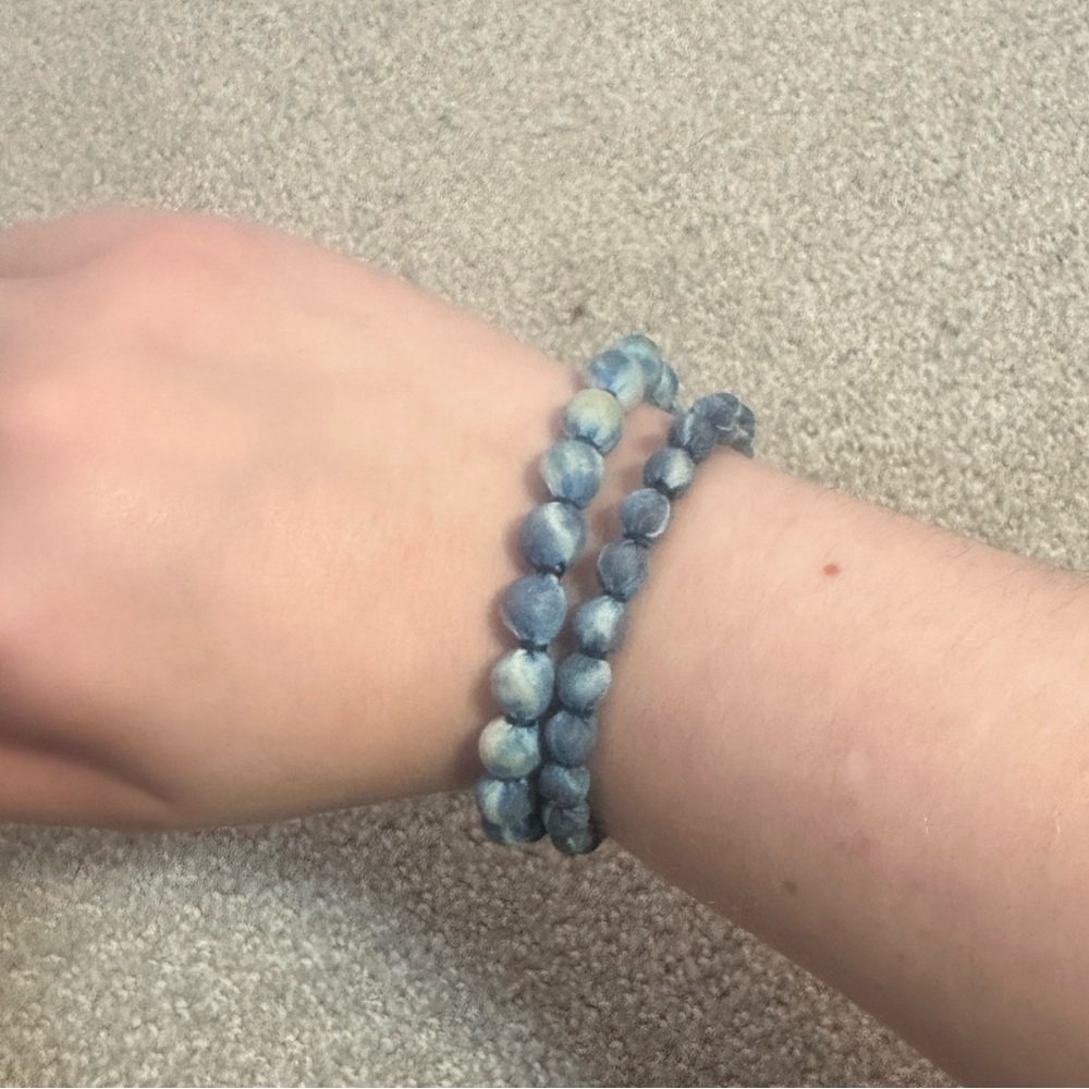 Blue And White Cloth Beaded Bracelet Unsure Of Brand